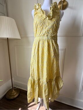 J. Crew Yellow Floral Ruffle Maxi Dress